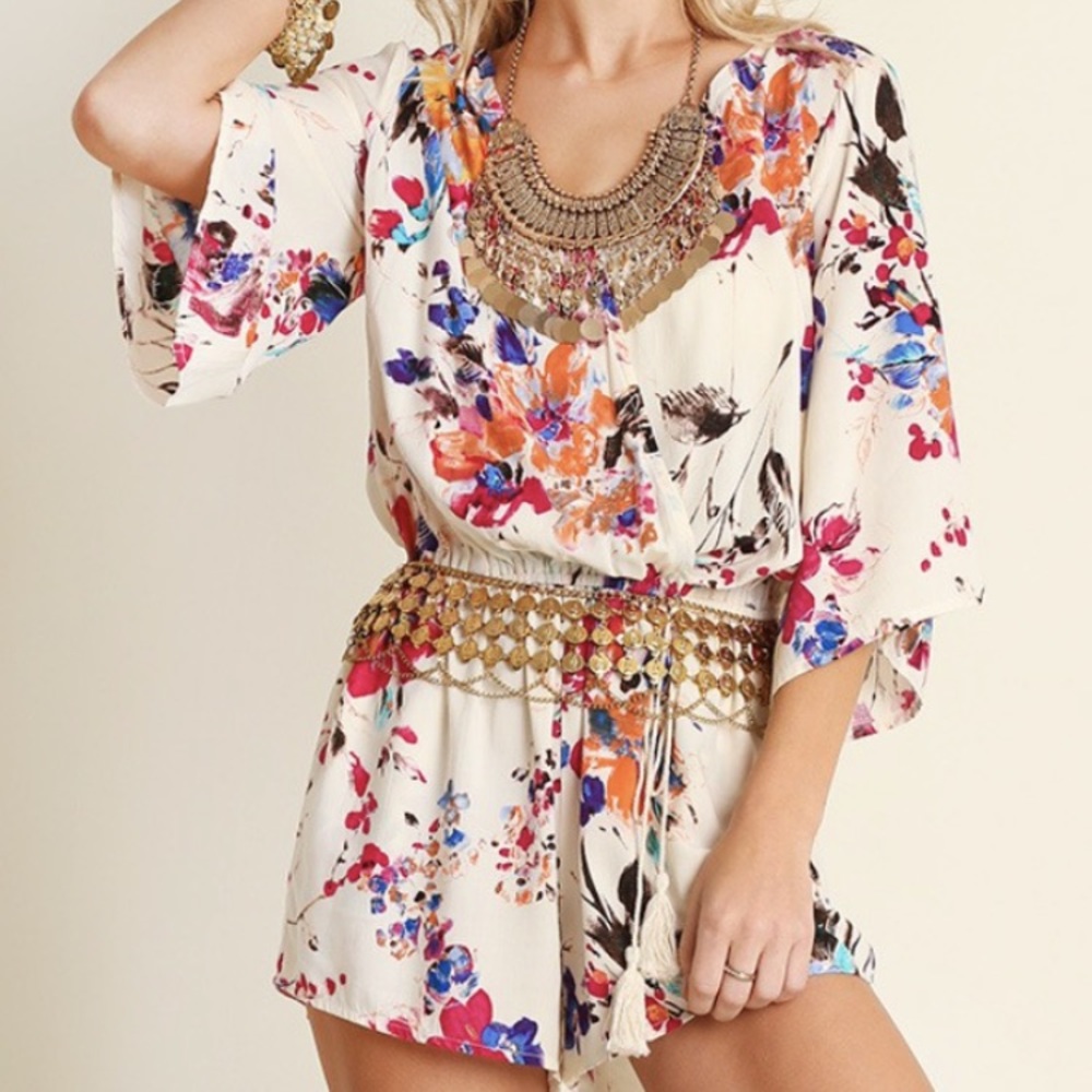 Floral Print V-neck Romper